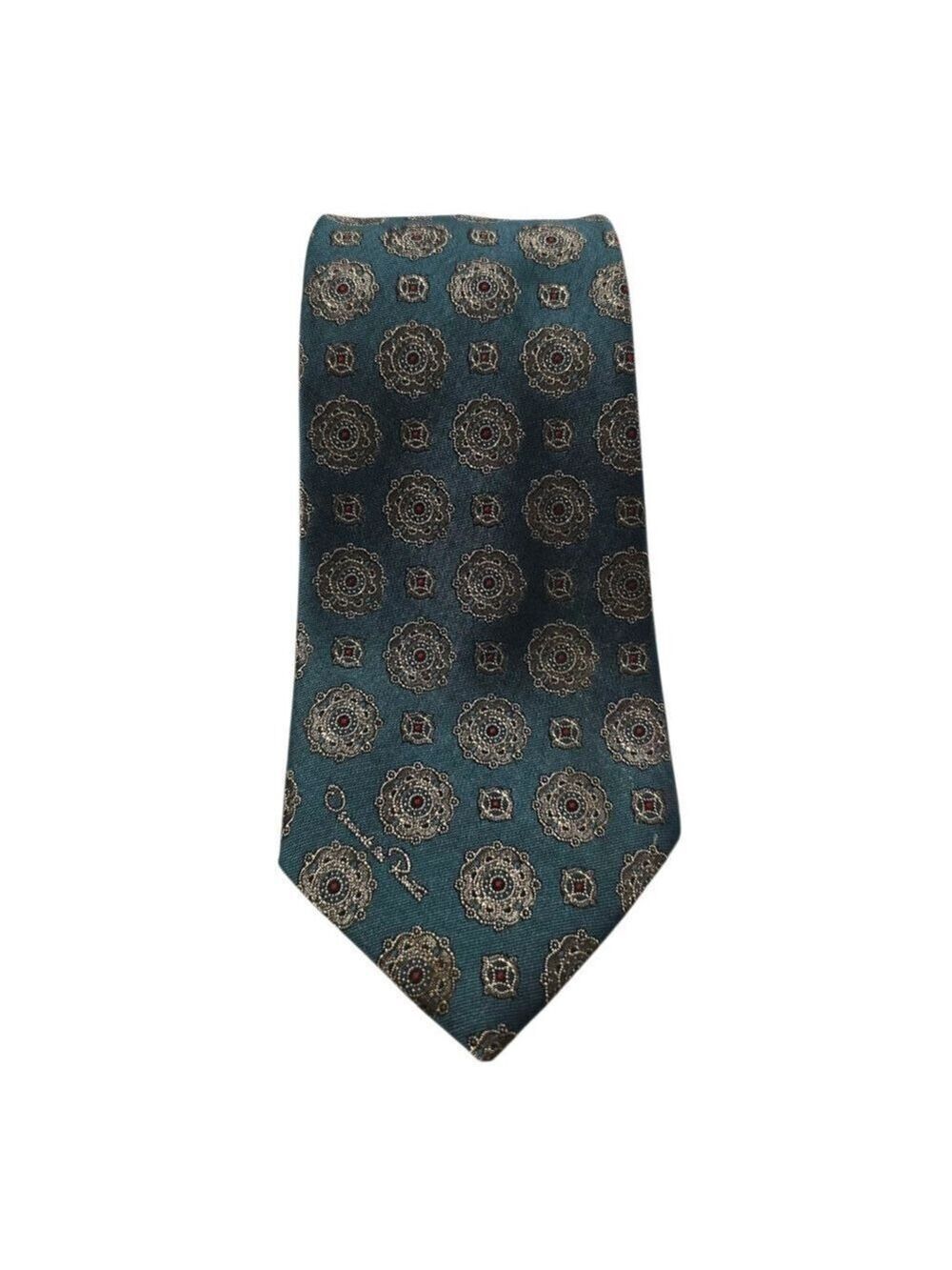 Oscar De La Renta Teal Medallion Print Tie